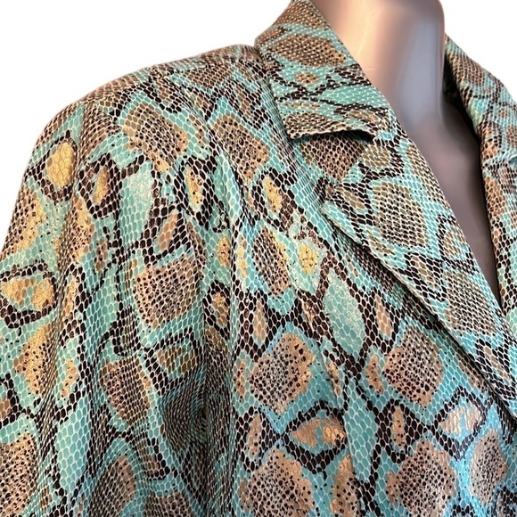 Bamboo Traders Faux Leather Jacket Turquoise Gold Metallic & Brown Snake Small - Picture 4 of 12
